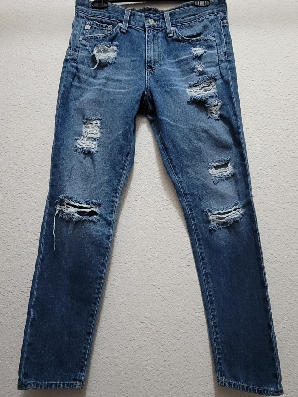 AG Adriano Goldshmied Blue Jeans Distressed Straight Leg